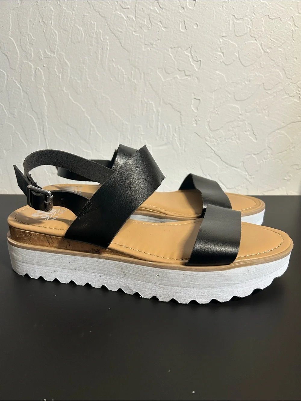 SM New York Black Platform Faux Leather Slingback Sandals for Women size 8 NWOT - Picture 1 of 6
